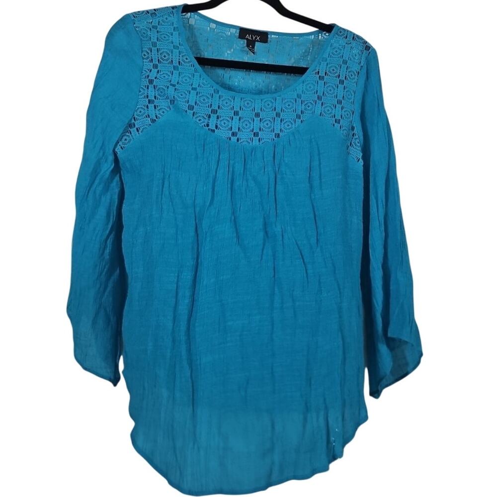 Coastal Boho Gauzy Turquoise Peasant Top Tunic M Hippie Beach Festival Ren Faire
